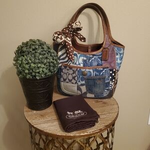 COACH 'RARE' Large Denim & Leather Patchwork Ergo Tote Bag Purse #10810 Y2K